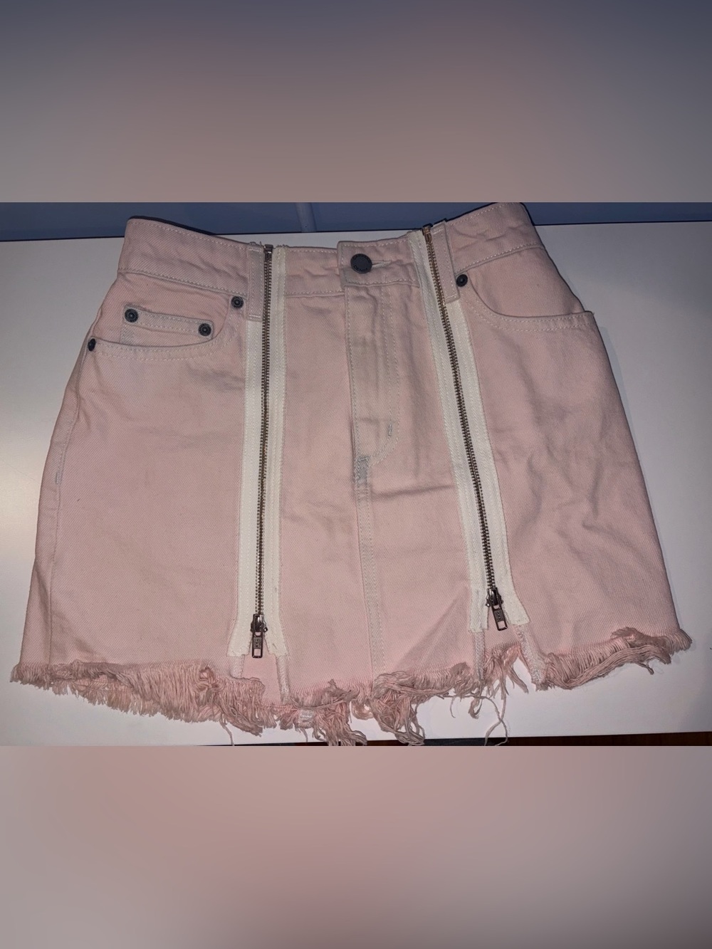 Carmar Pink Zip Up Denim Mini Skirt